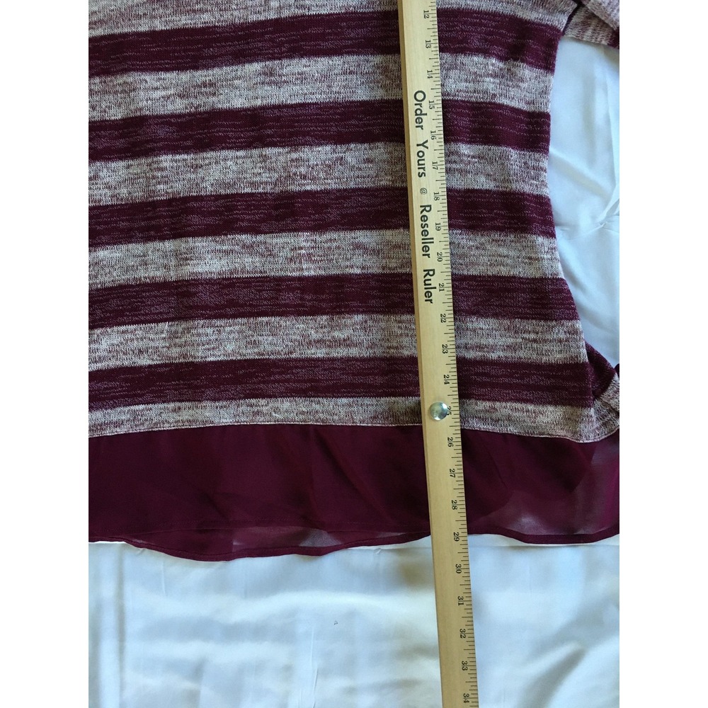Lane Bryant Sweater Womens 22/24 Burgundy Gray Stripe Chiffon Hem Long Sleeve - Picture 13 of 16